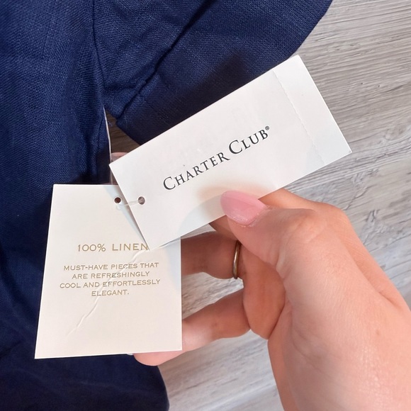 NWT Charter Club Luxury 100% Linen Tie-Front Top Intrepid Blue Small - Picture 6 of 12